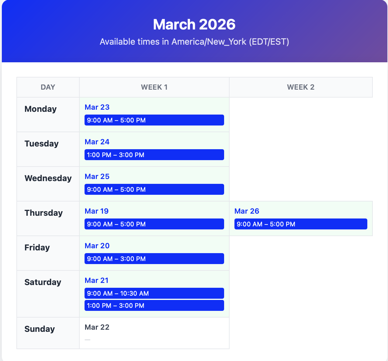 Calendar vertical view
